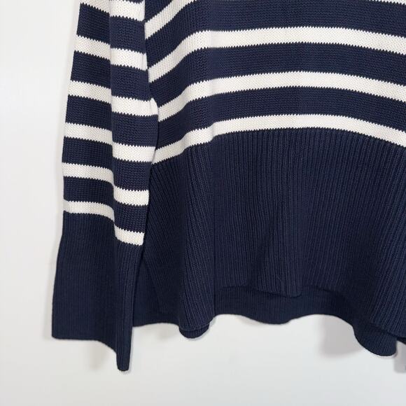 GAP NWT 24/7 Split‑Hem Stripe Turtleneck Sweater Women’s Medium 100% Cotton Navy - Picture 3 of 12